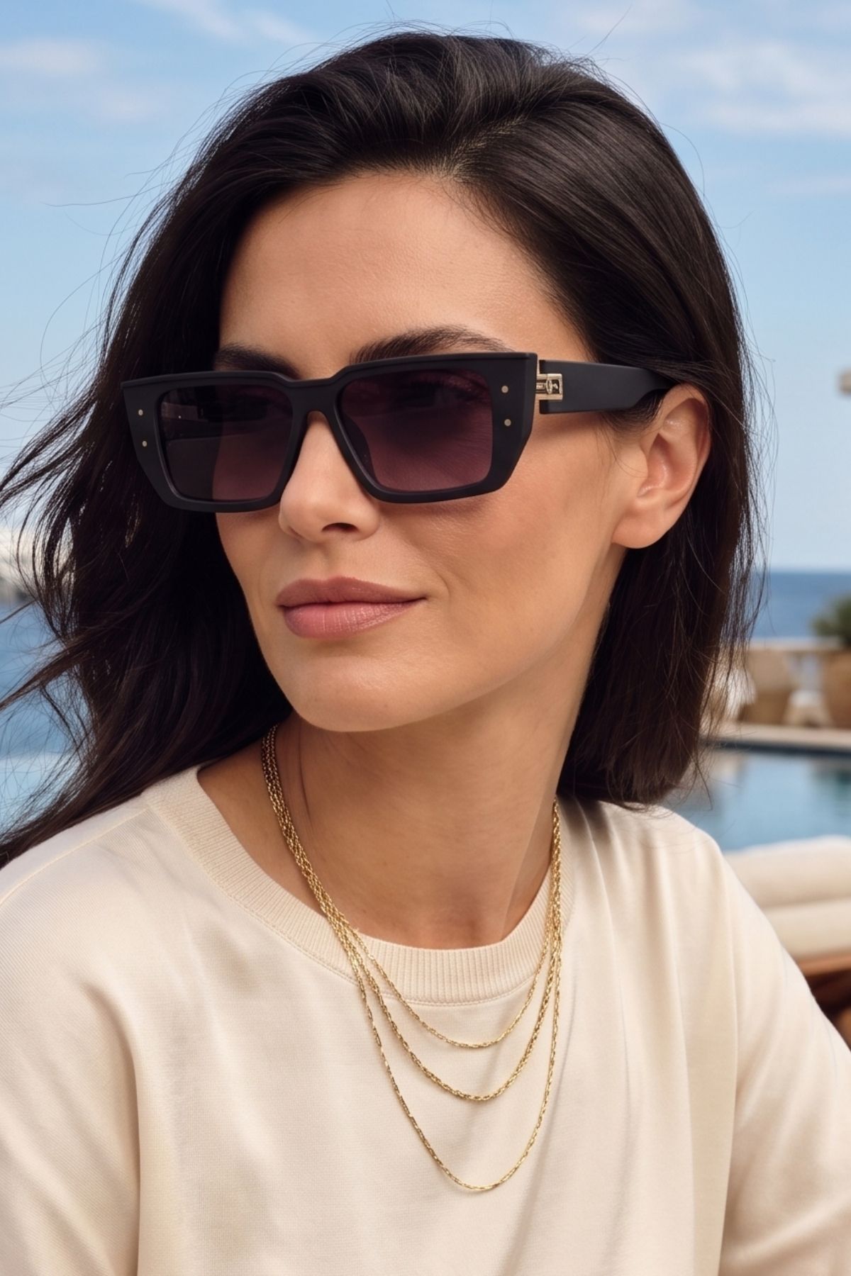 Kadın UV400 Cat Eyes Mat Siyah Güneş Gözlüğü WP25-26 C2M Degrade Cam Kadın UV400 Cat Eyes Mat Siyah Güneş Gözlüğü WP25-26 C2M Degrade Cam