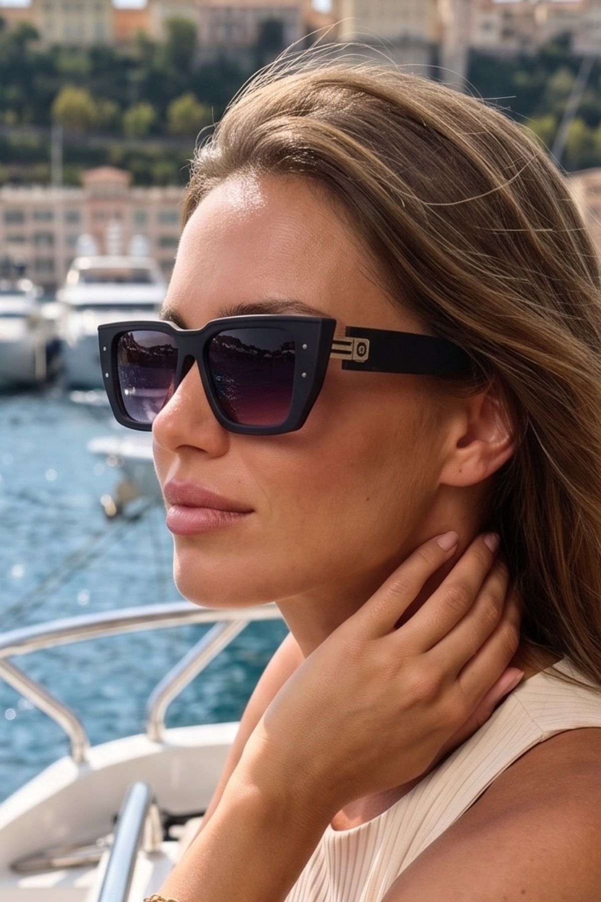 Kadın UV400 Cat Eyes Mat Siyah Güneş Gözlüğü WP25-26 C2M Degrade Cam Kadın UV400 Cat Eyes Mat Siyah Güneş Gözlüğü WP25-26 C2M Degrade Cam