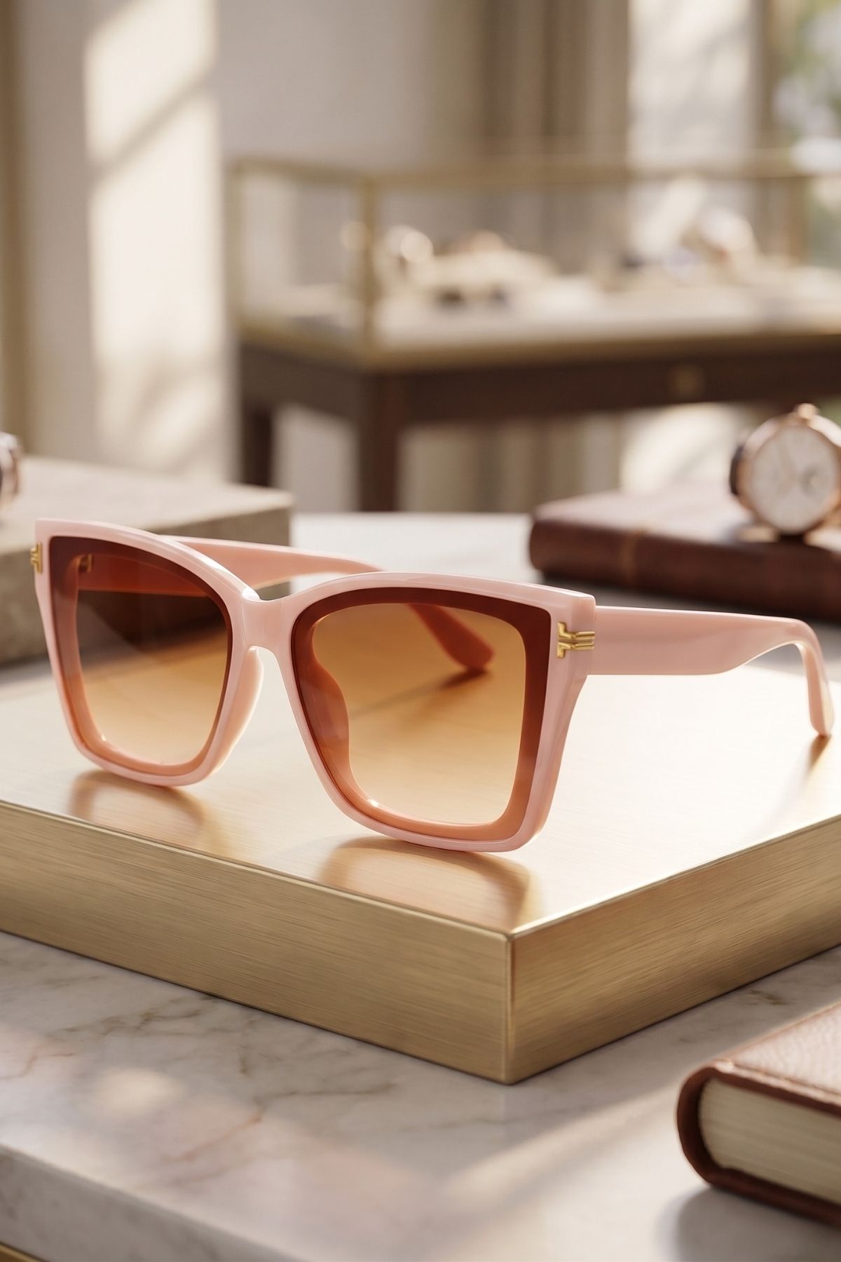 Kadın UV400 Pembe Oversize Güneş Gözlüğü Gold Detay 25-20 C32 DEG Kadın UV400 Pembe Oversize Güneş Gözlüğü Gold Detay 25-20 C32 DEG