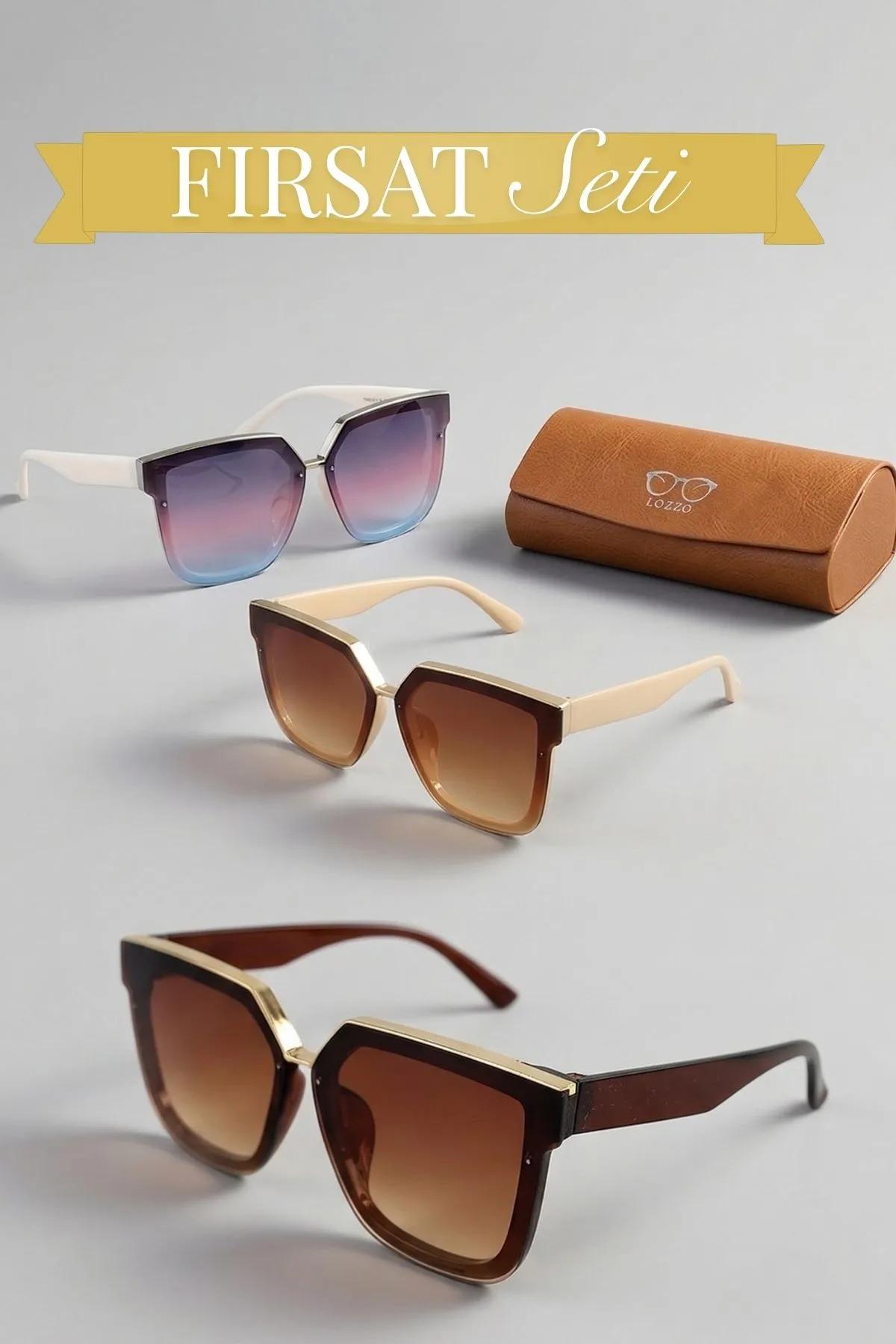 3lü Fırsat Seti Kadın UV400 Koruma Oversize Güneş Gözlüğü 23016