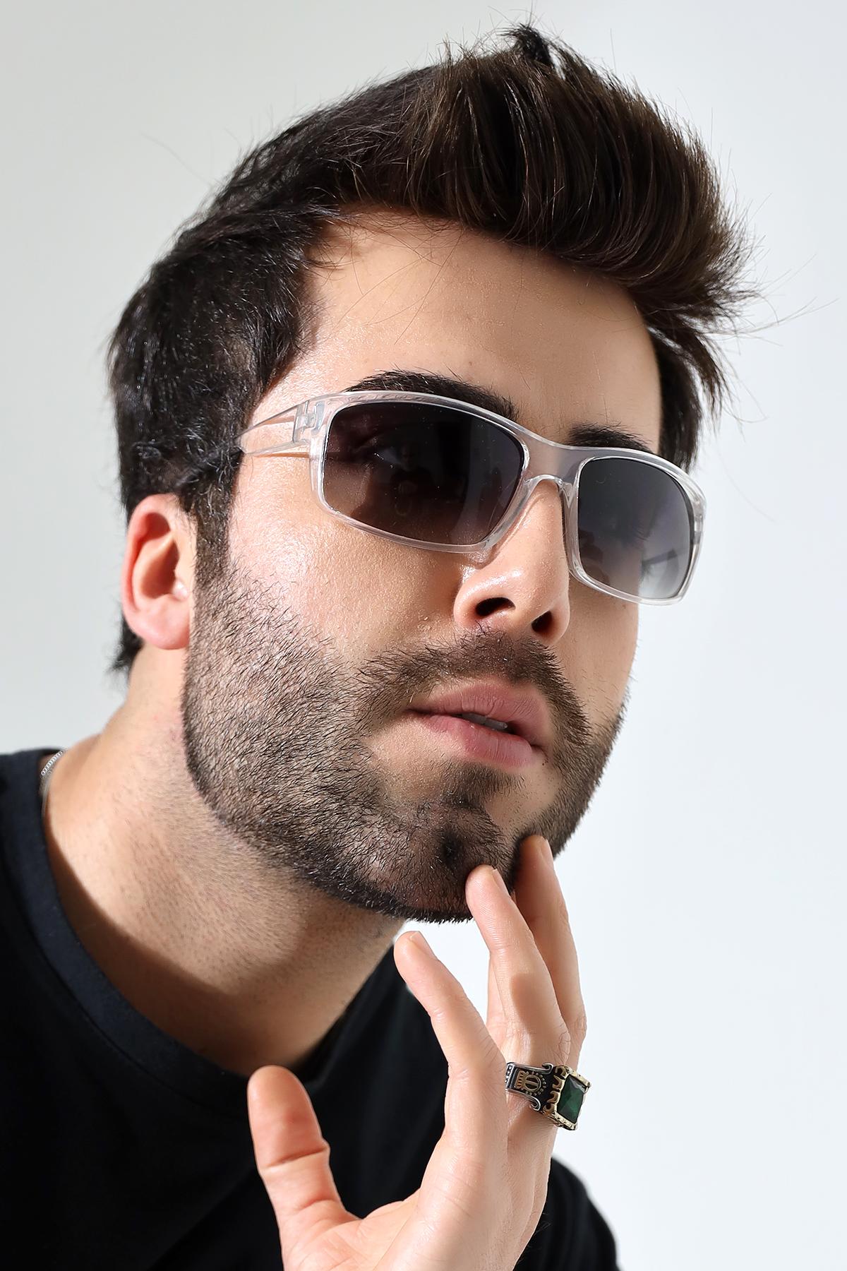 Erkek Şeffaf Dikdörtgen UV400 Güneş Gözlüğü 23034 C1