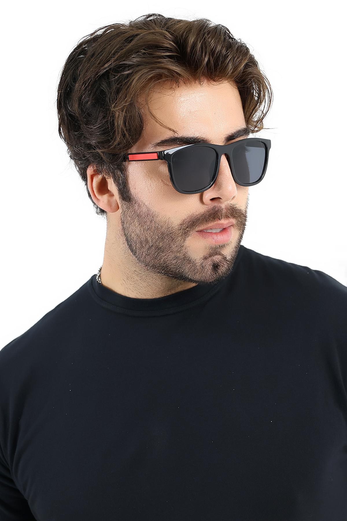 Erkek Siyah Kare UV400 Güneş Gözlüğü Kırmızı Detay WP25-15 C2