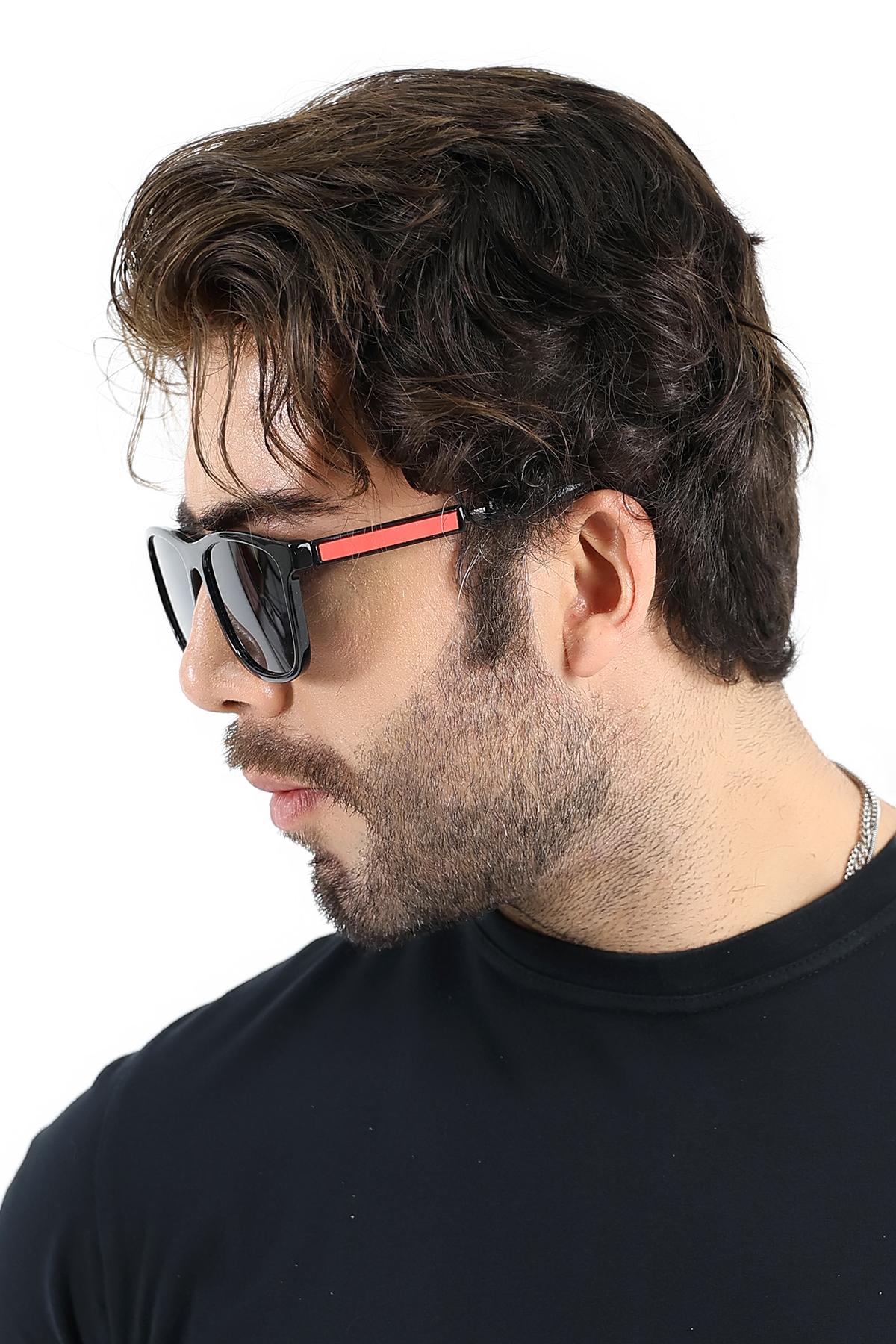 Erkek Siyah Kare UV400 Güneş Gözlüğü Kırmızı Detay WP25-15 C2