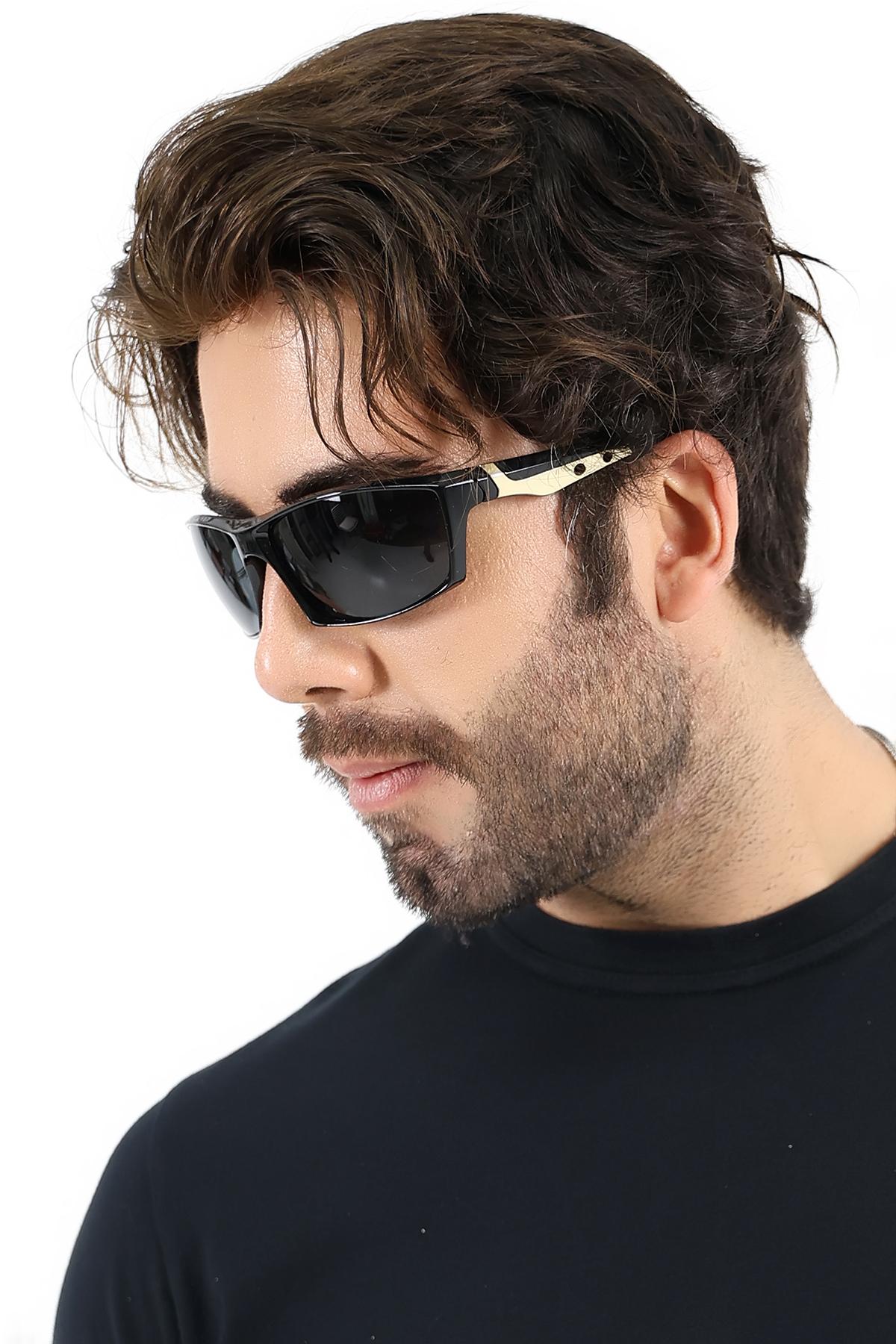 Erkek Siyah Sportif UV400 Güneş Gözlüğü Gold Detay WP25-31 C2 