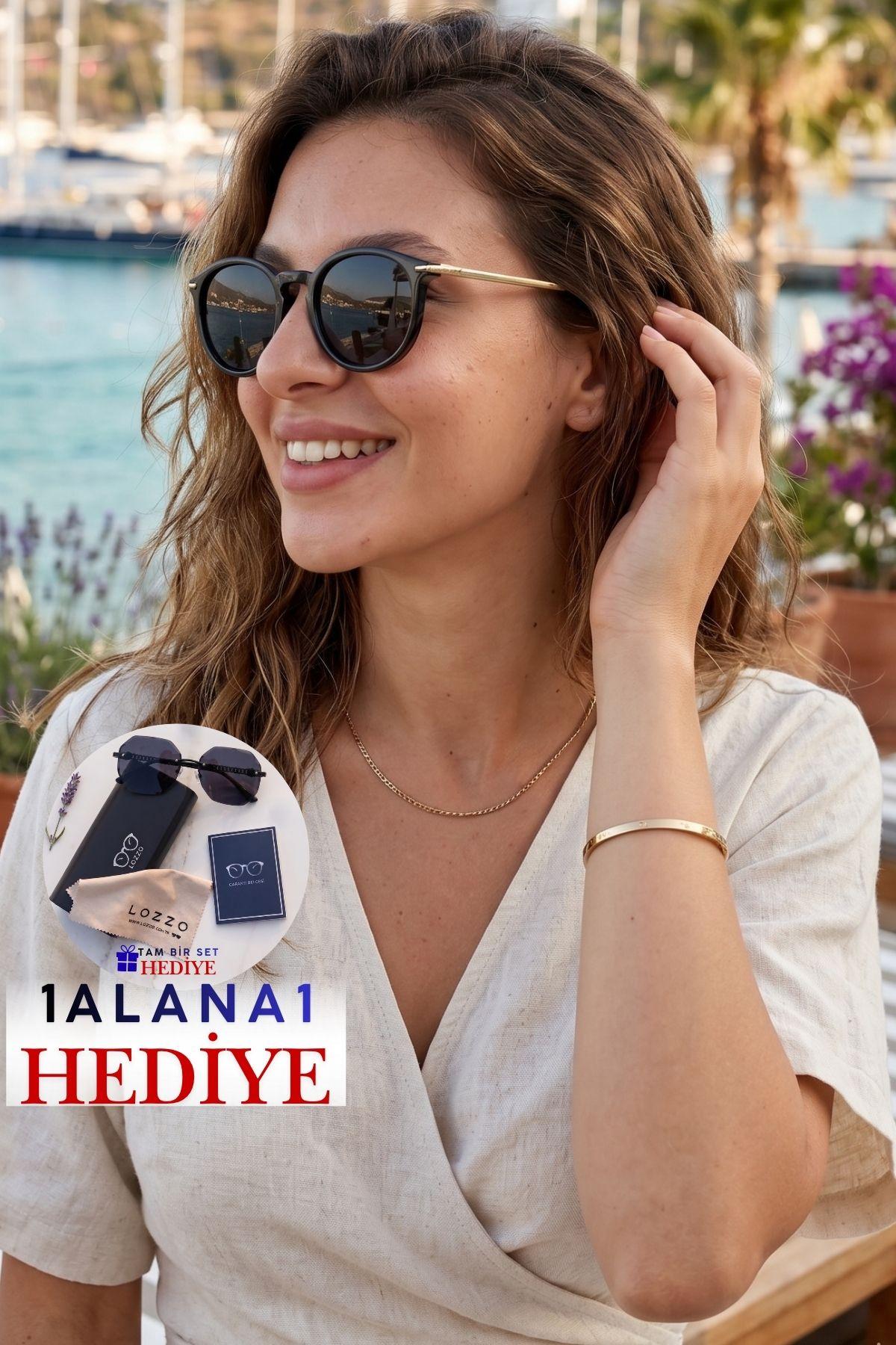 Kadın UV400 Oval Siyah Güneş Gözlüğü Gold Sap WP25-37 C2
