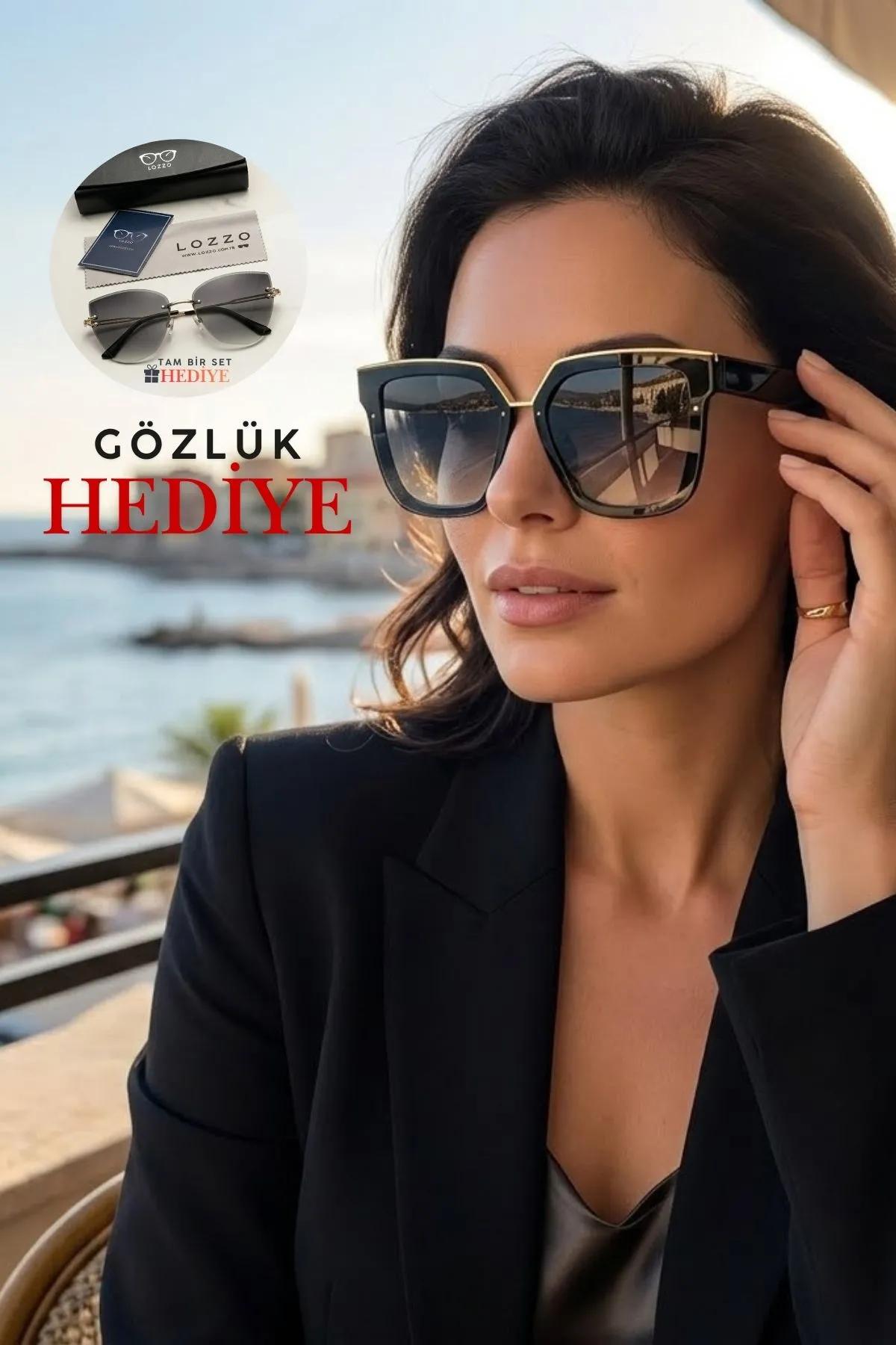 Kadın Siyah Oversize UV400 Güneş Gözlüğü 23016 C2