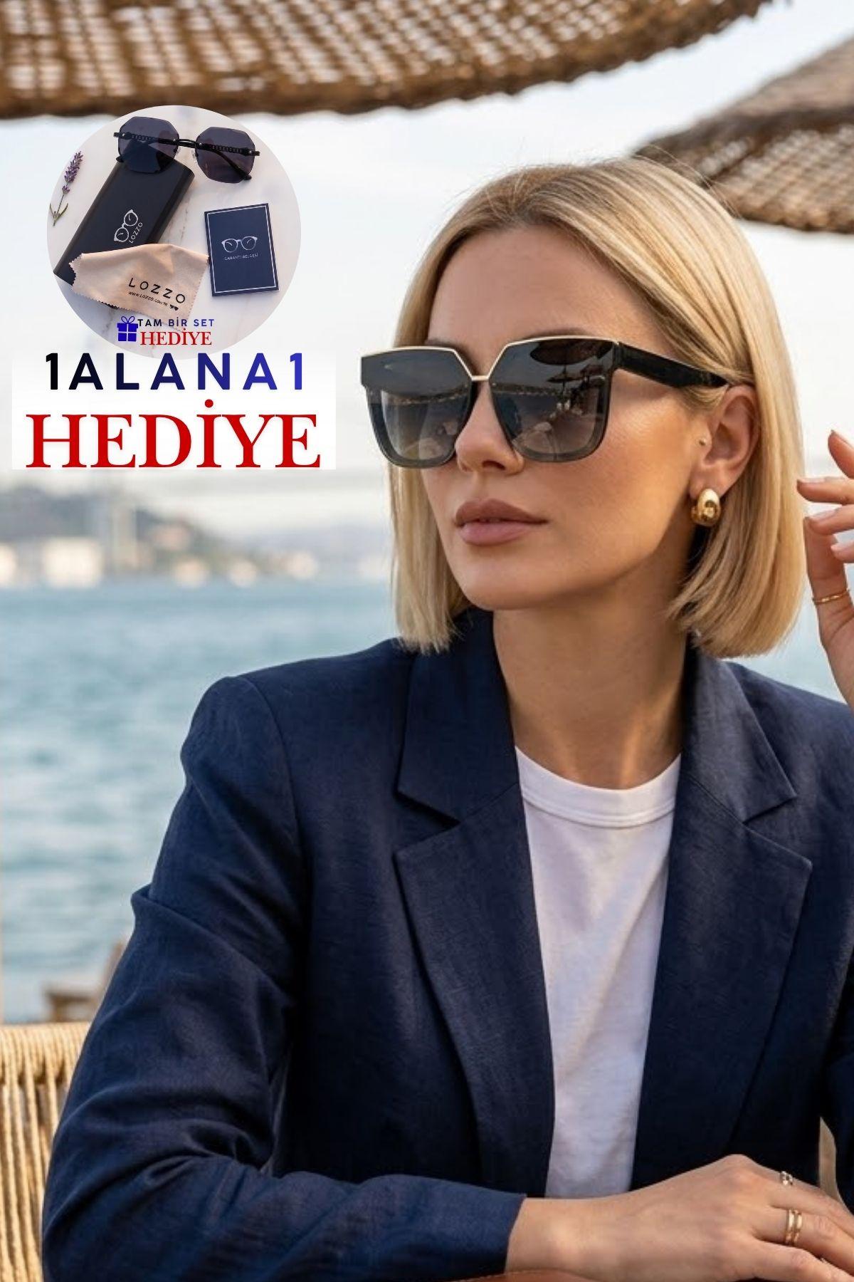 Kadın UV400 Siyah Oversize Güneş Gözlüğü 23016 C2 Degrade Cam