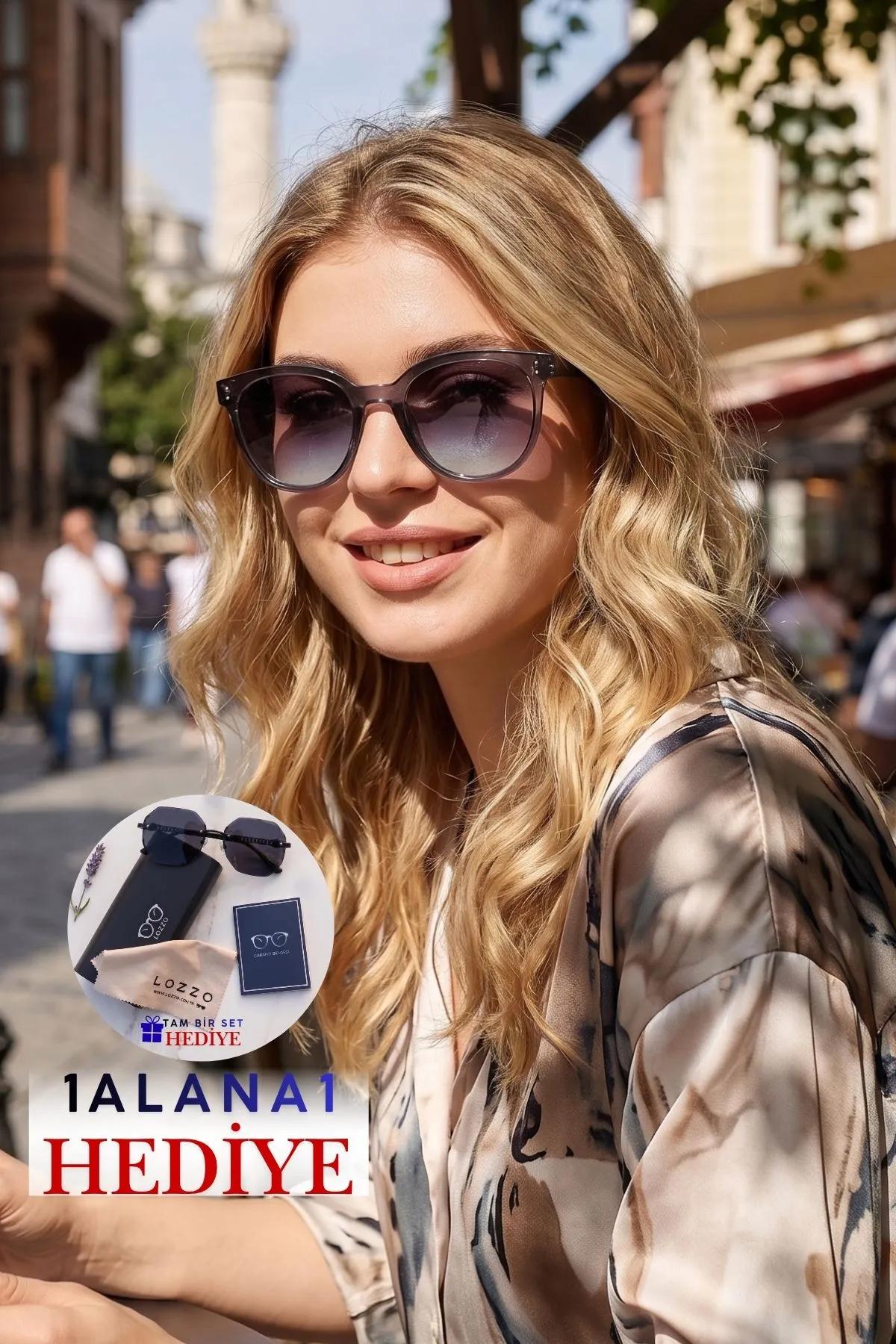 Kadın UV400 Aksesuarlı Oval Gri Güneş Gözlüğü 23008 c5
