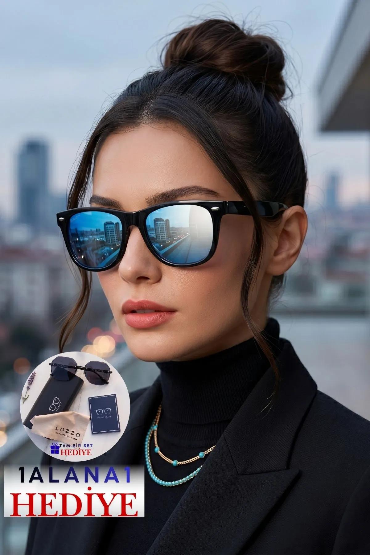 Kadın UV400 Ayna Cam Wayfare Siyah Güneş Gözlüğü 23045-1 C2AYN