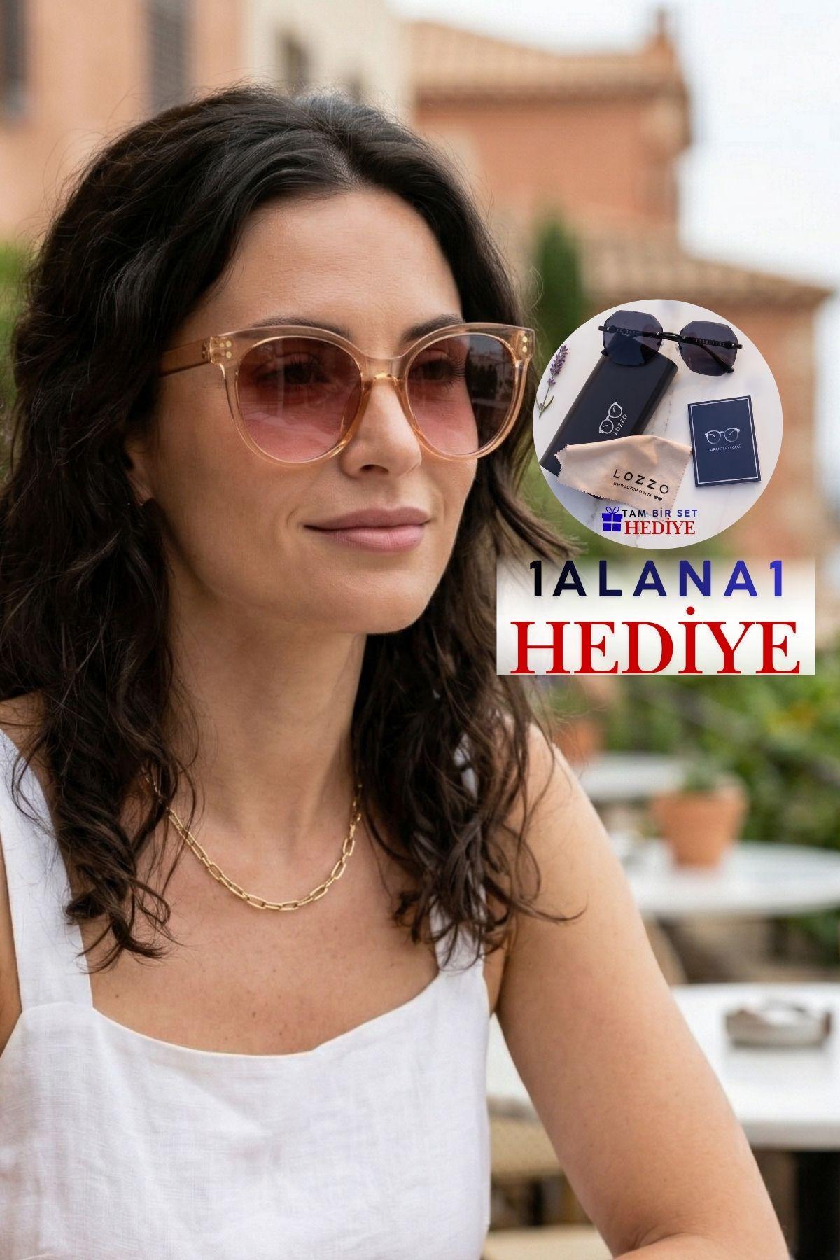 Kadın UV400 Oval Bal Nude Güneş Gözlüğü 23008 c4