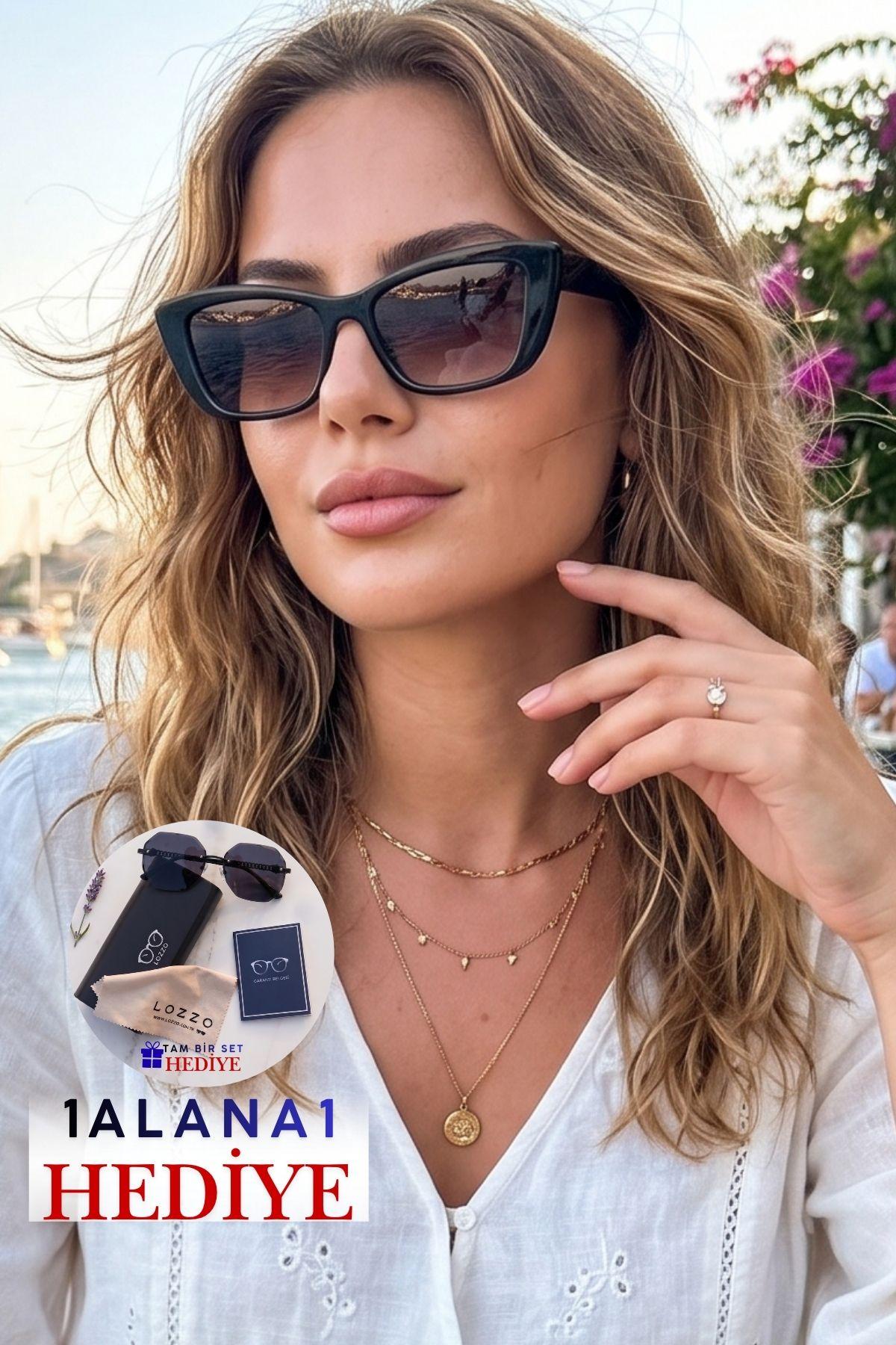 Kadın UV400 Siyah Cat Eyes Degrade Güneş Gözlüğü 23009 C2Deg