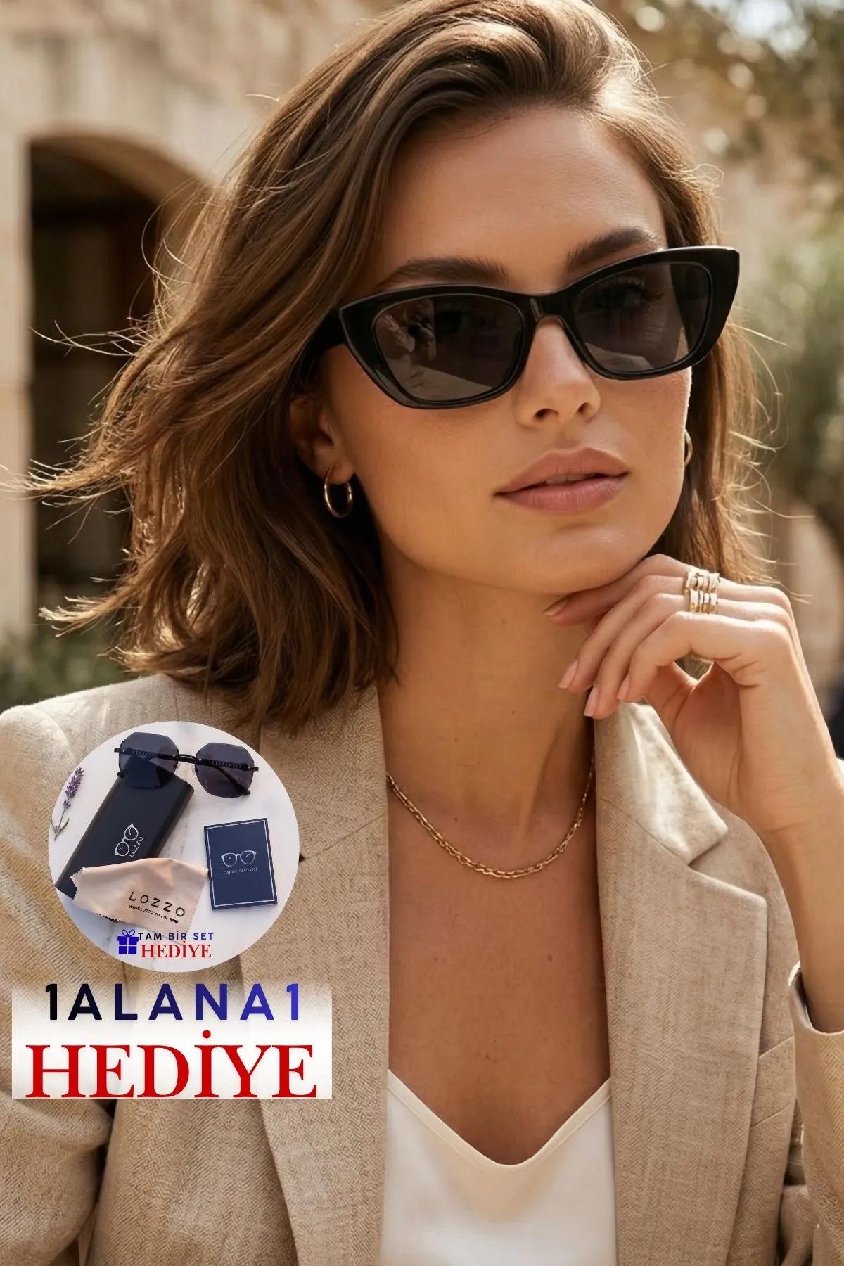 Kadın UV400 Siyah Cat Eyes Güneş Gözlüğü 23009 C2