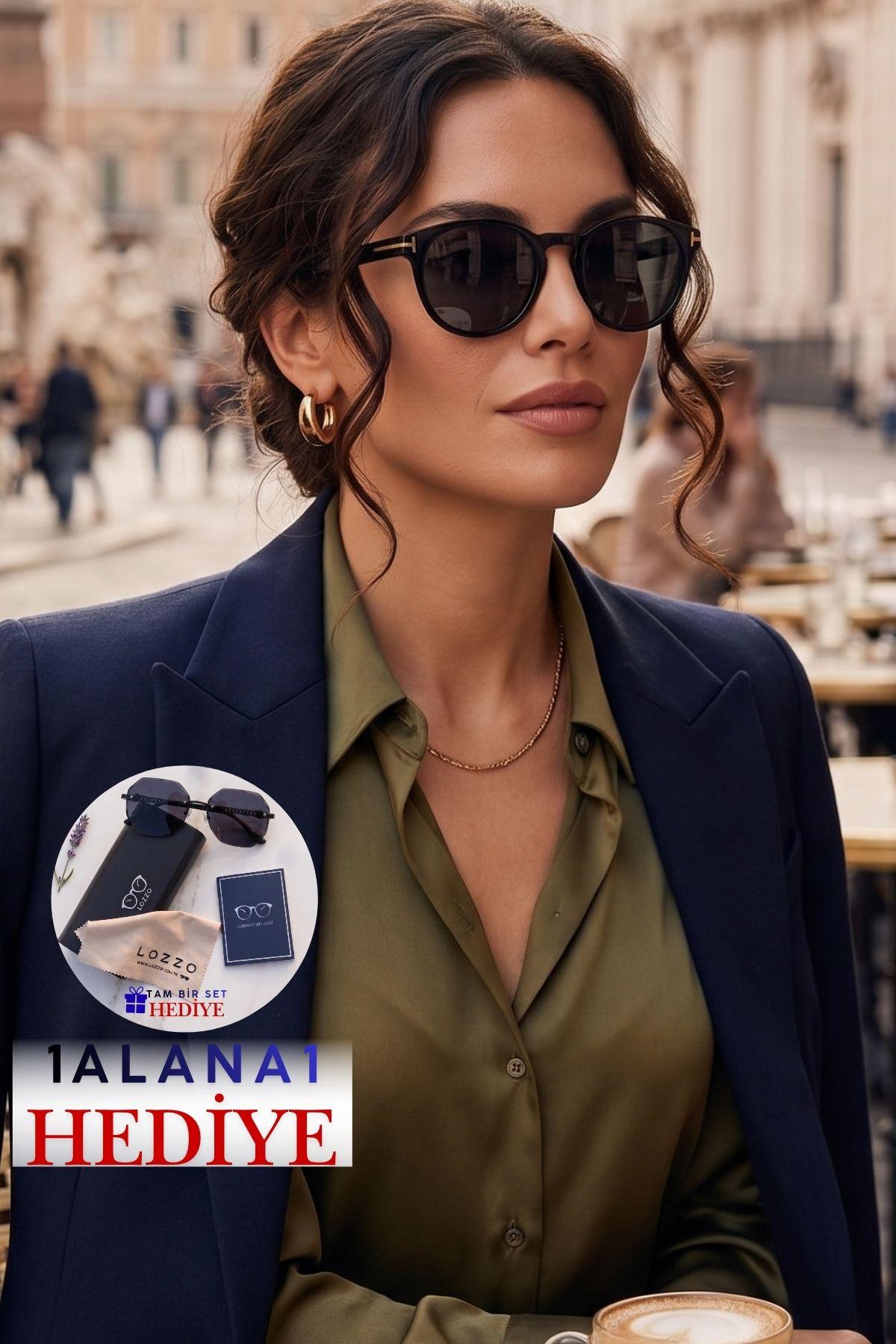Kadın UV400 Siyah Oval Güneş Gözlüğü Gold Detay WP25-14 C2