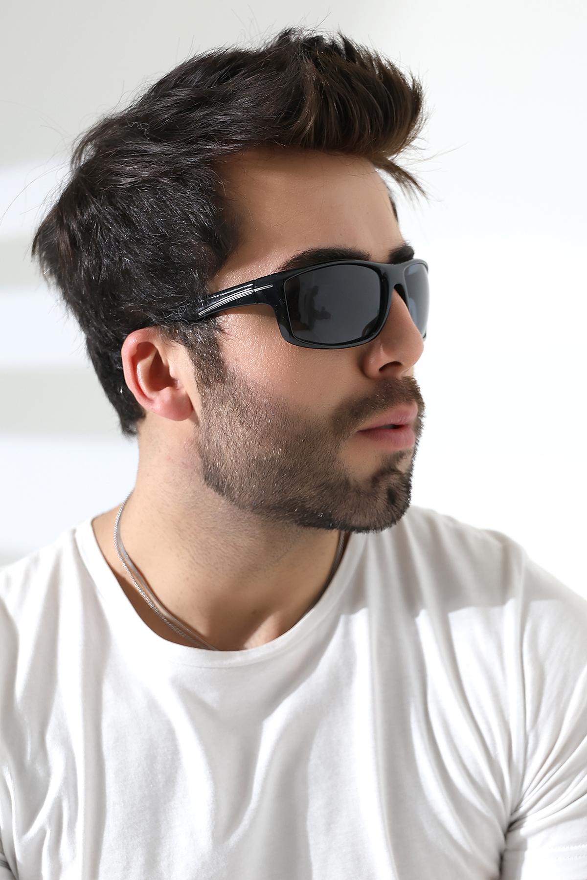 Erkek Siyah Kare Aksesuarlı Polarize Güneş Gözlüğü 23055 C2 P