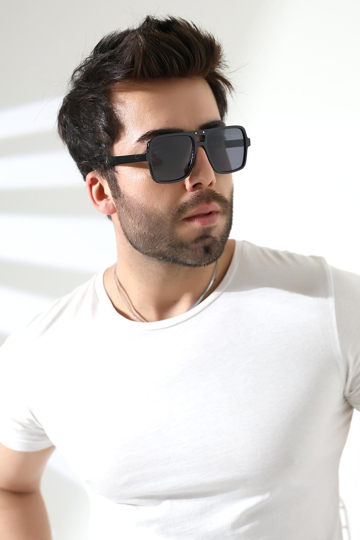 Unisex Siyah Retro UV400 Güneş Gözlüğü 23011 C2